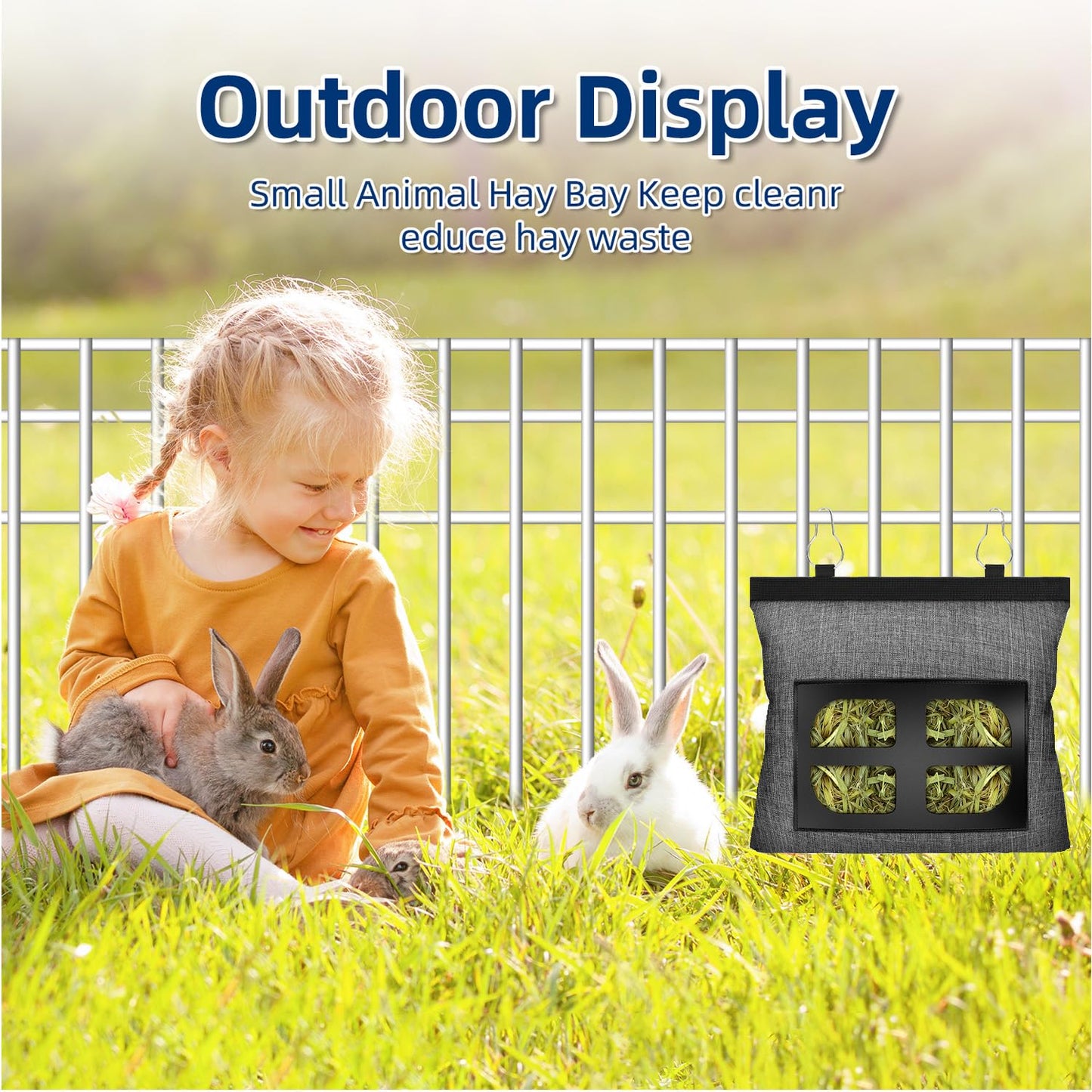 Rabbit Hay Feeder.Guinea Pig Hay Feeder.Bunny Hay Feeder.Rabbit Hay Feeder Bag, Bunny Hay Bag for Rabbits,4 Holes Rabbit Hay Feeder Fabric Bag (Gray)