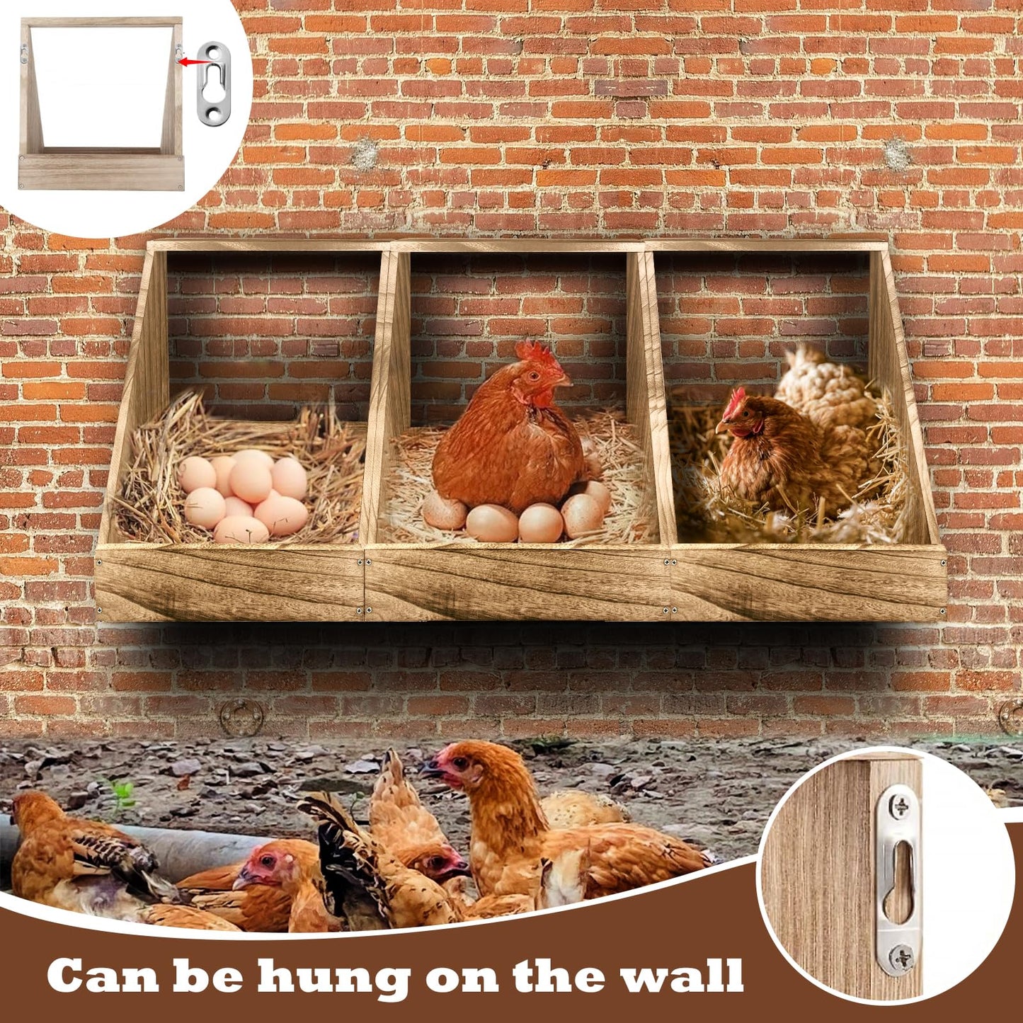 Wooden Single Compartment Chicken Nesting Box for Outdoor Coop - Comfortable Laying Box for Hens, Ducks and Poultry with Easy-Clean Design and Ventilated Egg Laying Space for Backyard Chickens