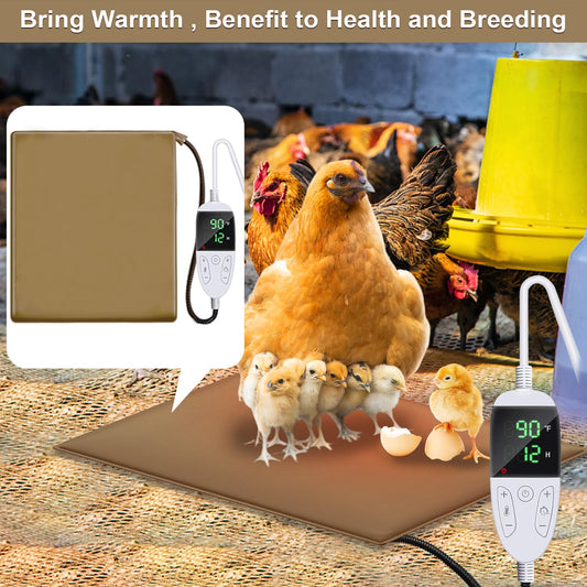 WISMOIER Chicken Heating Pad Chick Brooder Pad Poultry Heated Mat Adjustable Digital Thermostat Brood Heater Warming Blanket with Timer Anti Bite Wire Warmer Bed for Small Animal 11.7 x 15.7 inch