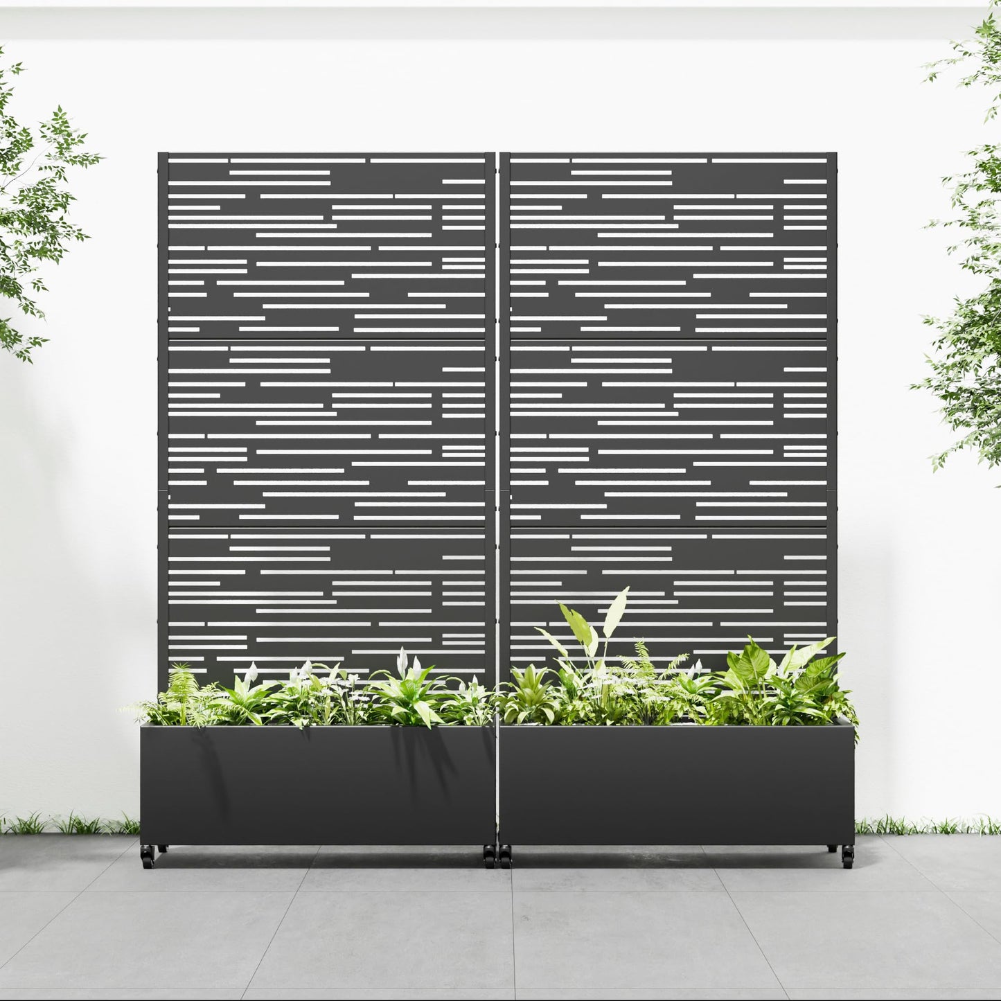 Casaphoria 72"x35" Metal Raised Garden Bed with Trellis(2 Pack), Outdoor Planter Box with Wheels & Drainage Holes for Climbing Plants, Flowers, Elevated Garden Kit with Privacy Screen, Black-Shine