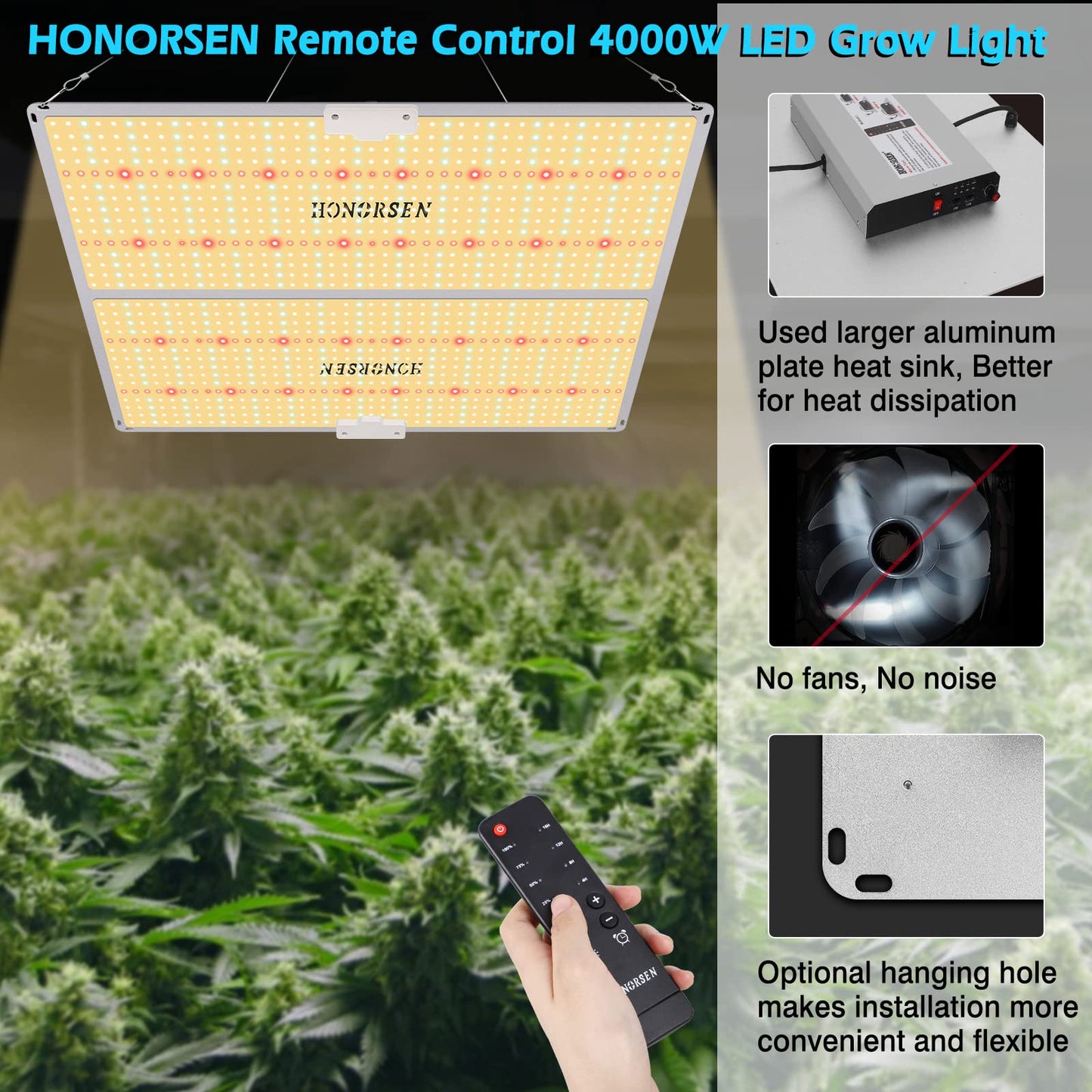 HONORSEN 4000W LED Grow Light Full Spectrum 5x5ft Coverage Remote Control Dimmable Grow Lamps with Timer Plant Light for Hydroponic Indoor Plants Veg and Flower (1276Pcs LEDs)