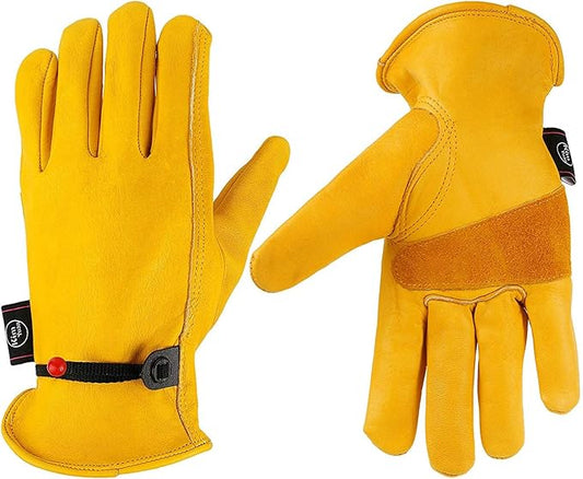 Leather Work Gloves, with Adjustable Wrist, For Yard Work, Gardening, Farm, Warehouse, Construction, Motorcycle, Men & Women XXL 1 Pair