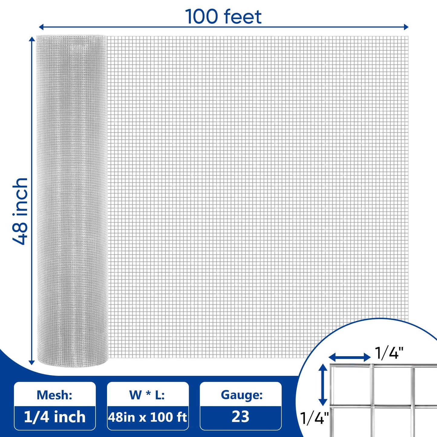 UULID Hardware Cloth 1/2 Inch 48 x 100 ft 19 gauge Hot Dipped Galvanized After Welding Fence Wire Mesh Roll Hardware Mesh Chicken Rabbit Snake Cage Welding Fencing