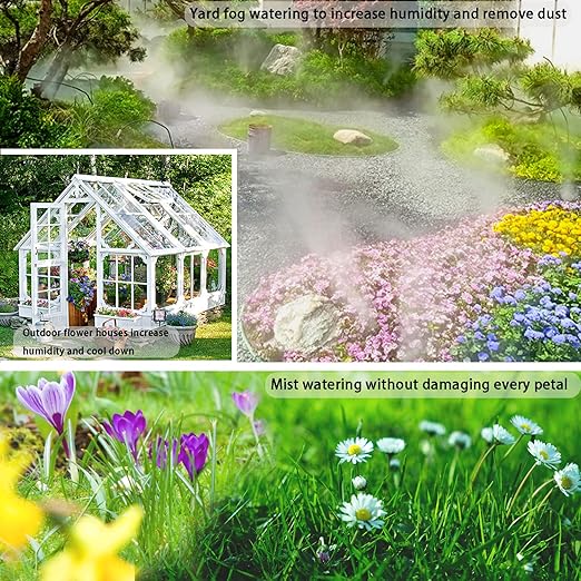 Drip Irrigation Kit Automatic Watering System with Water Timer 64FT 1/4 Tubing and 12 Rain Spray Watering Nozzles in 4 Directions for Potted Plants Yard Lawn Juvenile Plants Greenhouse Mist