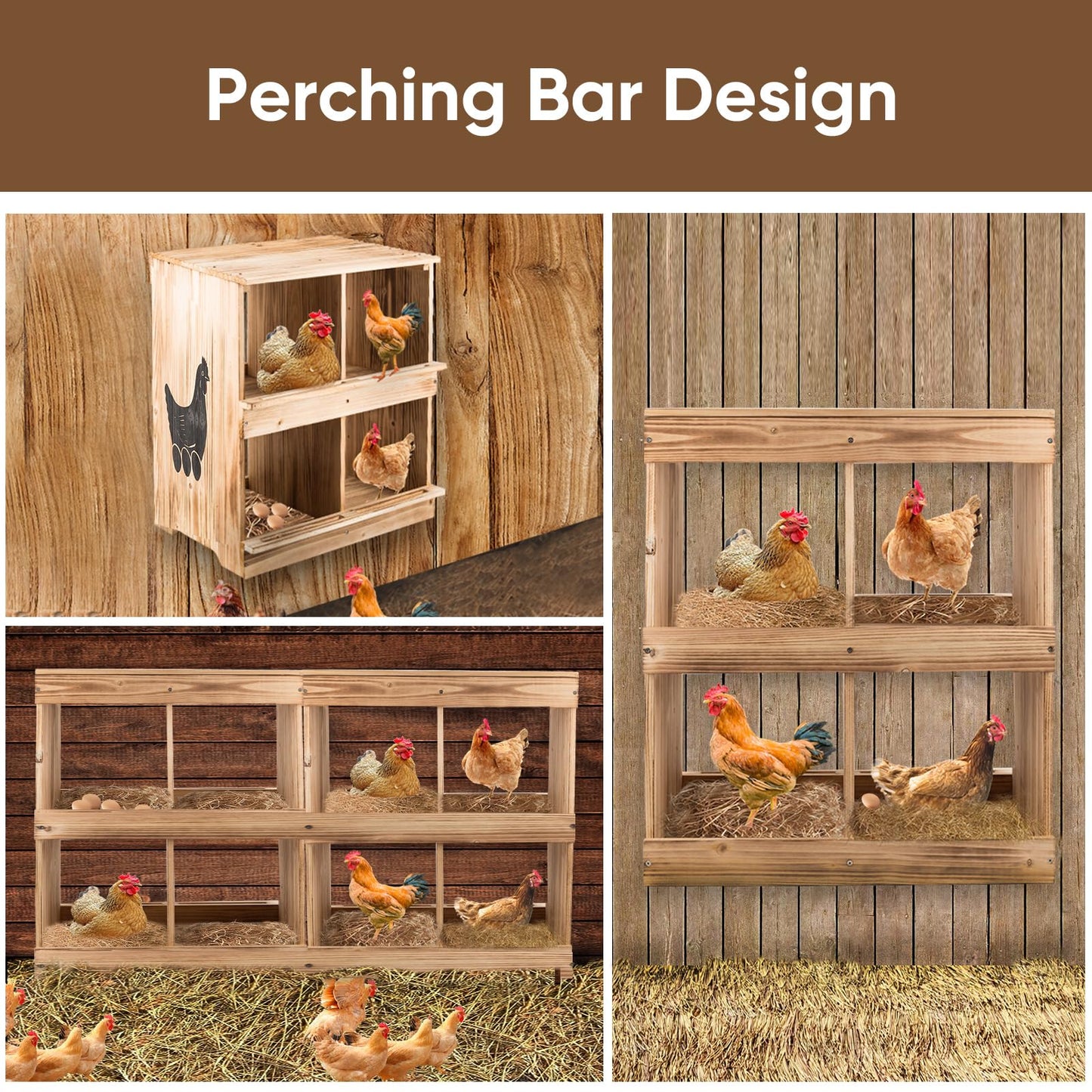 Nesting Boxes for Chickens - Wooden Chicken Nesting Box for Poultry Heavy Duty 4 Compartments Laying Eggs Nest Box Wall Mount for Chickens, Hens, Ducks