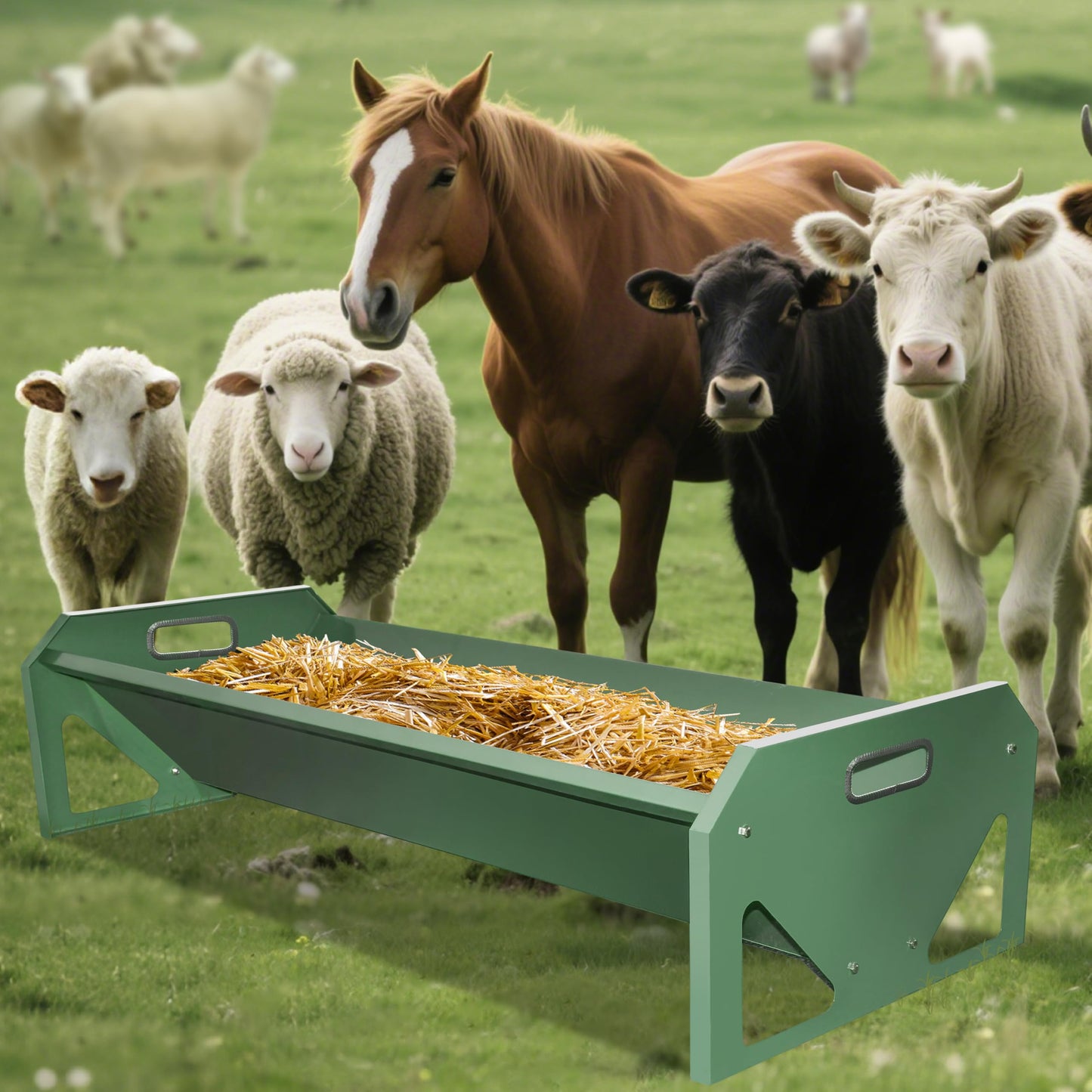 [New Upgrade] Stainless Steel Goat Feeder 45 Inch, Heavy Duty Large Capacity Feed Trough, Thickened Livestock Feeder, Easy to Clean, for Goats, Sheep, Horses, Cattle, Alpacas