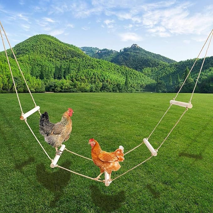 Chicken Coop Accessories, Wooden Long Rope Ladder, Chicken Roosting Bars, Perch Swing Toys for Hens, Geese, Ducks, Turkeys, Other Poultry