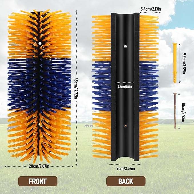 Livestock Scratching Brush, Horse Grooming Kit for Horses, Cattle, Sheep, Goats - Adjustable Grooming Massage Tool with Easy Install Kit