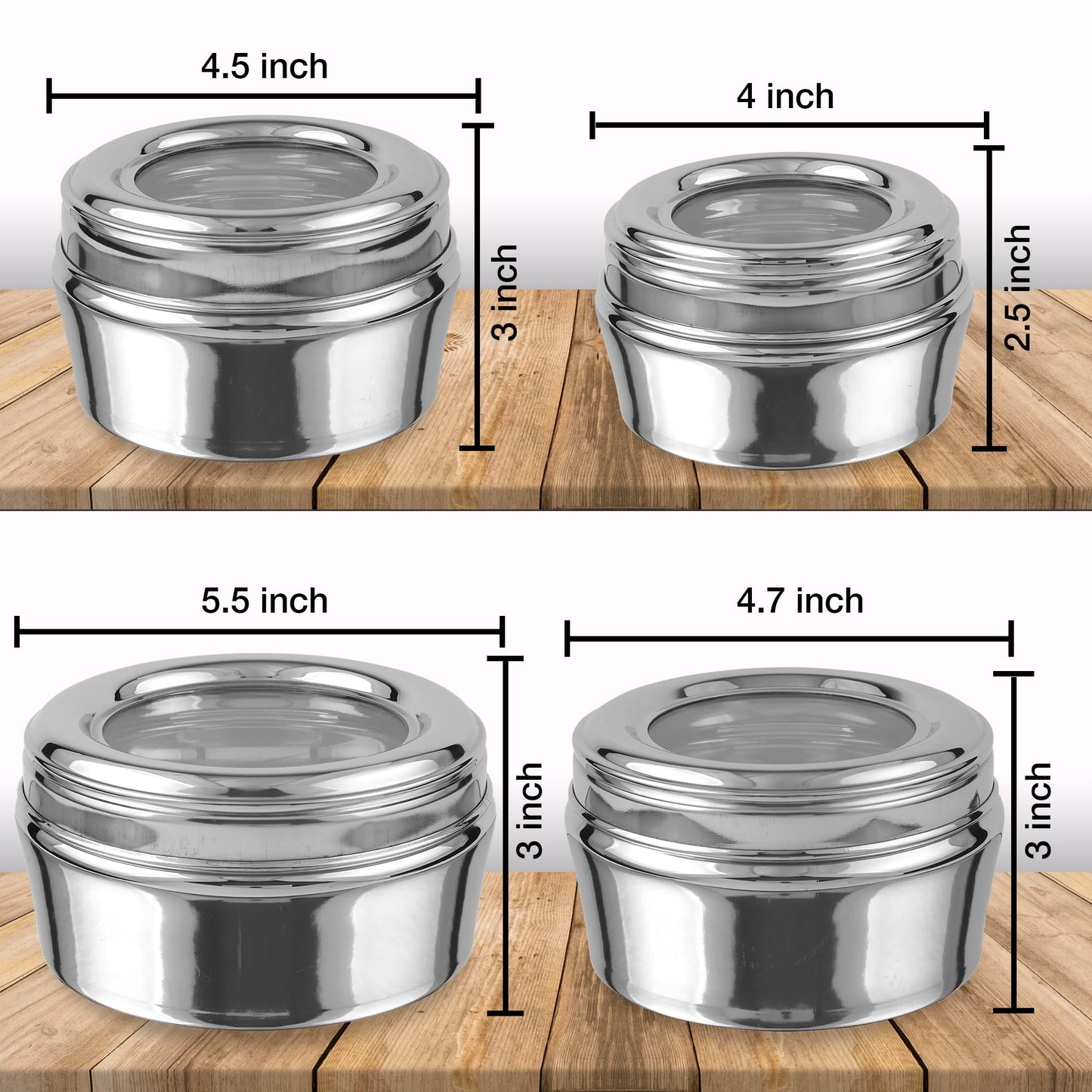 KSJONE Stainless Steel Airtight Food Storage Containers with See Through Lid Dry fruits Storage Box, Perfect For Camping Trips, Lunches, Leftovers, Salads (30 Oz, 24 Oz, 17 Oz, 12 Oz)