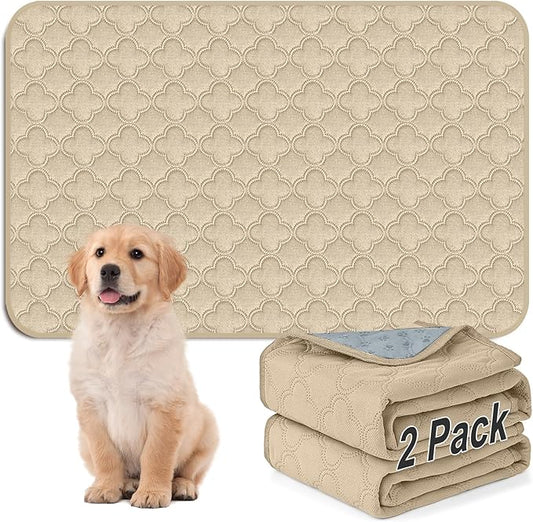 Washable Pee Pads for Dogs - 2 Pack Reusable Puppy Pads，Waterproof Training Pads，Guinea Pig Cage Liner, Puppy Pee Pads with Non-Slip Backing (Cream, 36" X 48" - 2 Pack)