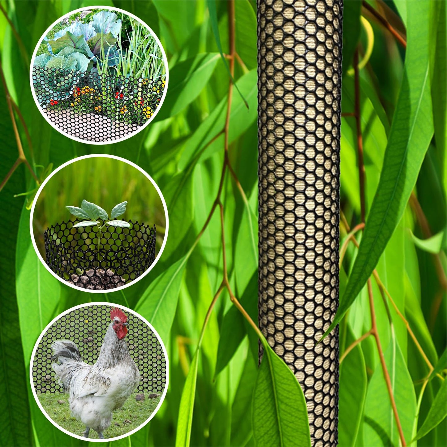 Chicken Wire Fencing Mesh Plastic with Zip Ties, 1.3×10FT Garden Netting for Moss Poles, Plastic Chicken Wire for Poultry Rabbit Fencing,Crafts,DIY - Black