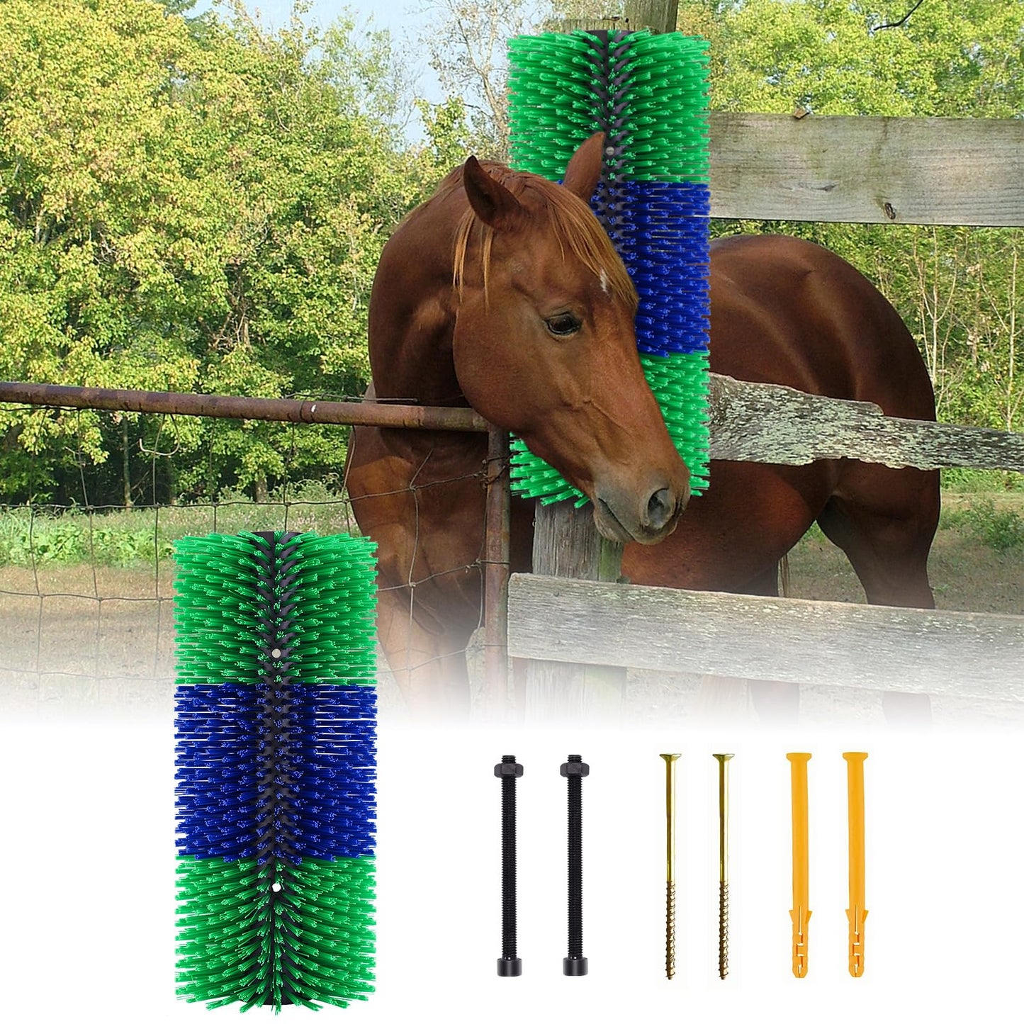 Livestock Scratching Brush,Horse Brushes for Grooming,Itch Relief Horse Scratcher Brushes Kit with Two Sets of Mounting Screws for Goat Cattle Cow Sheep Pig,1 Pack