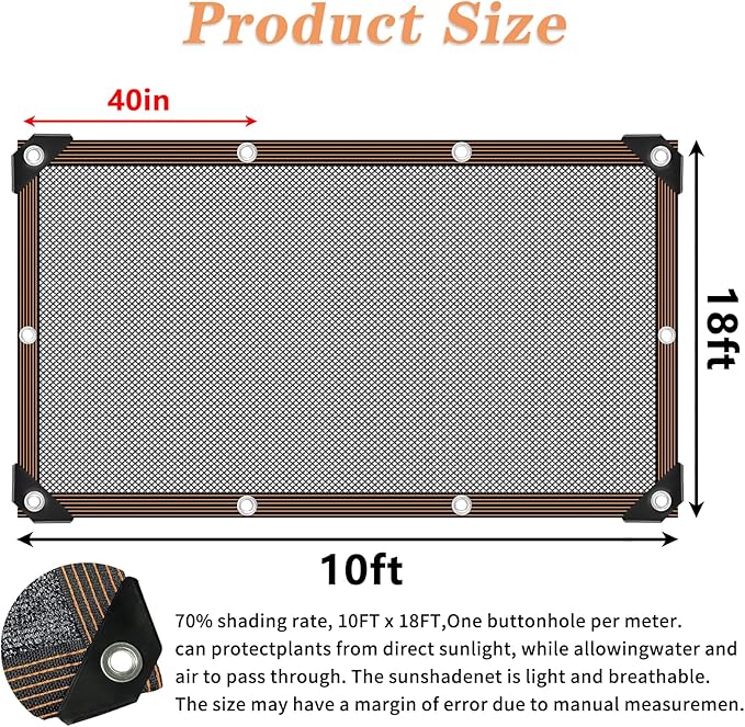 QLOFEI 60-70% Shade Cloth with Grommets, Sunblock Shade Sail Mesh Tarp for Plant Greenhouse, Easy to Hang Shade Cloth for Patio Kennel Chicken Coop Lawn Garden Shade Neting Cover, 10x15 FT