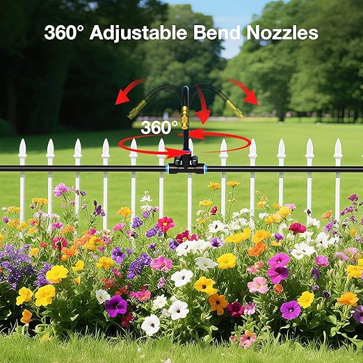 Mixc 2025-Upgrade Drip Irrigation System, No 1/4 Pipe, only 12pcs Adjustable Copper Nobbles and Quick Connectors