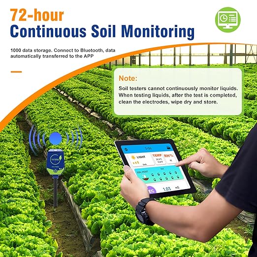 YINMIK pH Moisture Meter Smart Soil Test Kit Garden pH Meter Hygrometer pH Conductivity Meter for Hydroponic 8 in 1 Farm pH Moisture pH Moisture EC Fertility Salt Sunlight Air Humidity Temp Tester