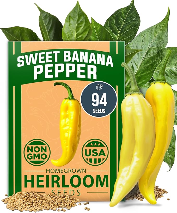 HOME GROWN Banana Pepper + Rooted Acre 8 Hot Peppers Variety Pack – 320+ Non-GMO Heirloom Seeds – Sweet & Spicy Peppers for Indoor/Outdoor Growing – High Germination USA-Sourced Seeds