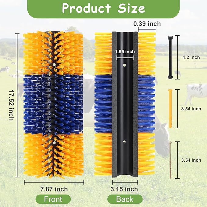 Livestock Scratching Brush, 17.5 x 7.8 Inch Goat Brushes for Grooming, Horse Brushes for Shedding, Livestock Brush with 4 Screws Great for Horse, Elk, Cattle, Pig, Sheep（Yellow 1 PCS）