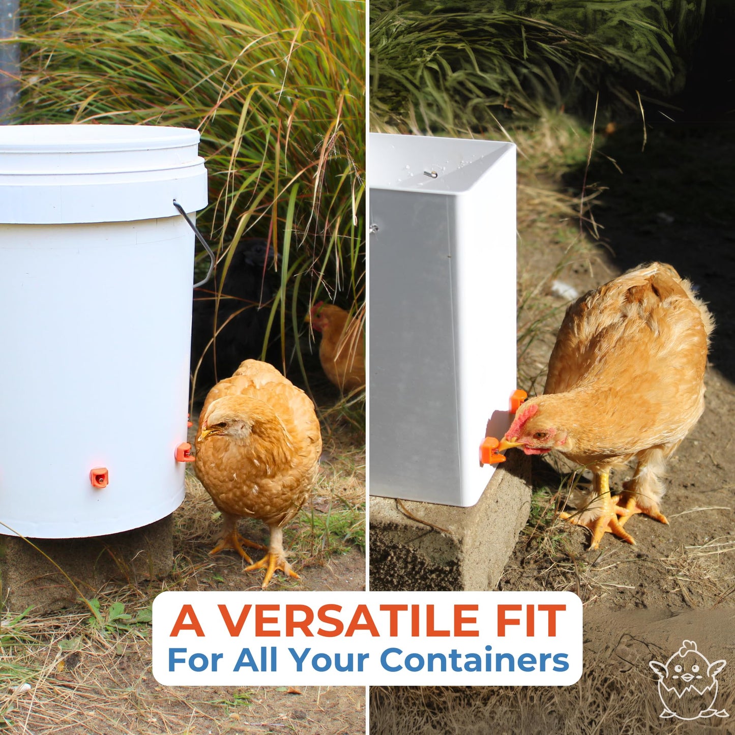 Lil'Clucker Horizontal Chicken Waterer Nipples, Pack of 15 Chicken Nipple Waterer with Drill Bits, Easy Install Automatic Chicken Waterer System, No Leak Chicken Water Feeder, Poultry Waterer - Orange