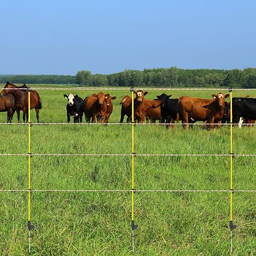 Electric Fence Posts 46 Inches, Fiberglass Step in Temporary Electric Fence Posts for Cows, Sheep, Dog, Portable Fence Stakes for Electric Fencing-20 PCS