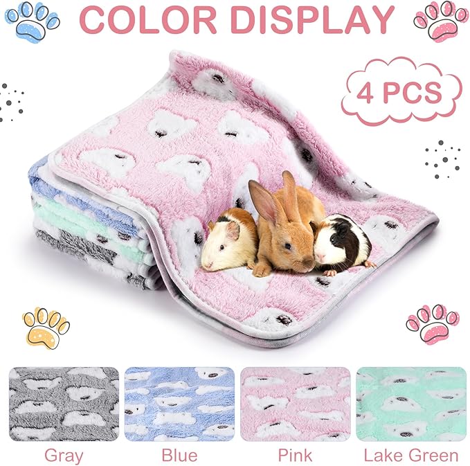 Reginary 4 Pcs Waterproof Guinea Pig Blankets Washable Small Animal Fleece Bedding Absorbent Guinea Pig Cage Liners Reusable Pet Pee Pad Sleep Mat for Hamster Ferret(Bear Pattern,24 x 16 Inch)