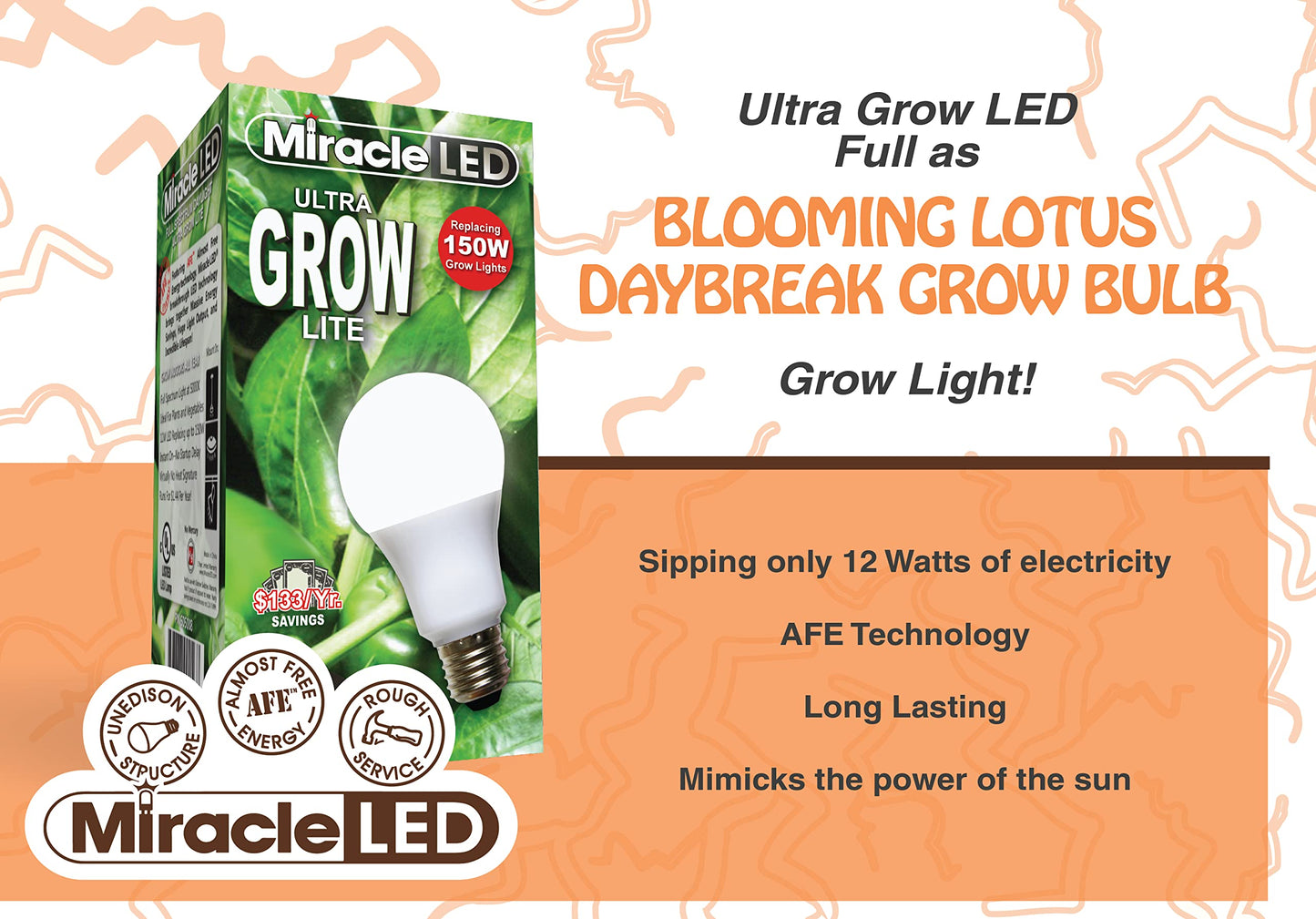 Miracle LED Craft Lighting Blooming Lotus Daybreak Full Spectrum LED Grow Light Bulb Replacing 150W (24-Pack)