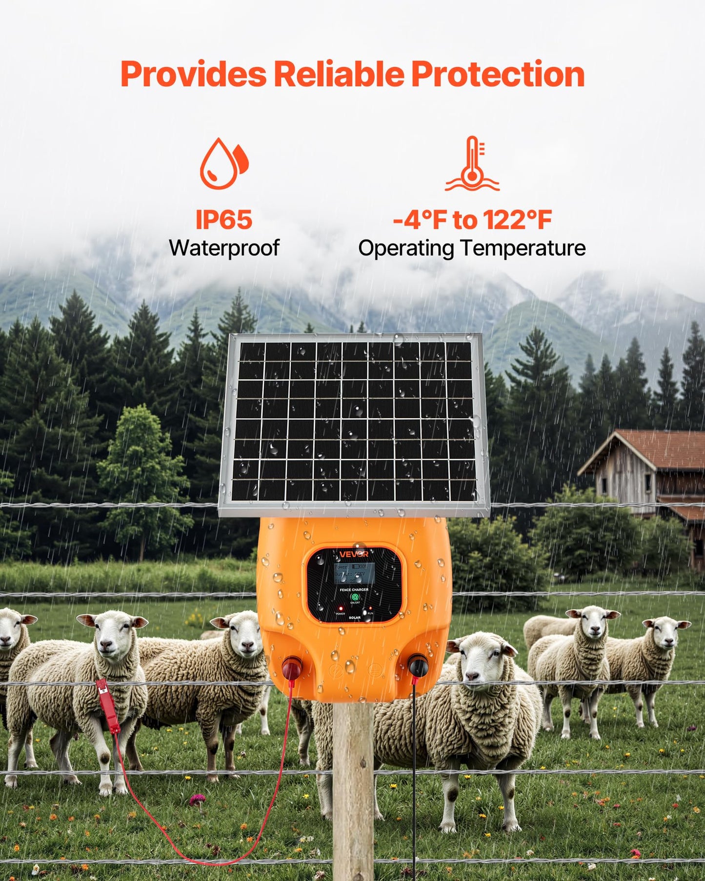 VEVOR Solar Fence Charger, 1J 10kV Solar Powered Fence Charger, Electric Fence Energizer Kit, Keep Out Predators, 3 Days Runtime, for Livestock, Poultry, Garden Protection