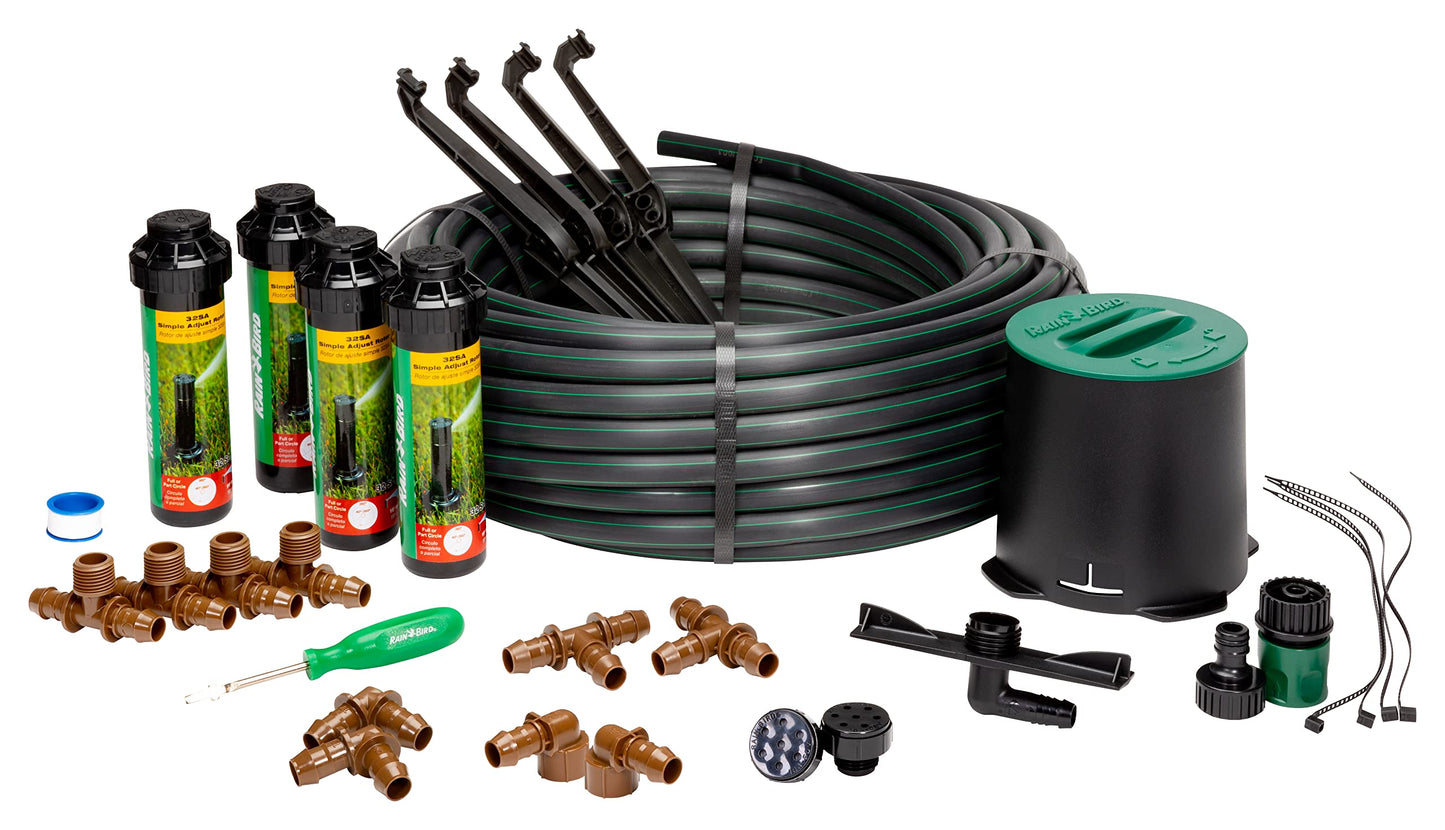 Rain Bird 32HE In-Ground Pro Rotor Pop-up Sprinkler System Kit with 4 32SA Geared Rotary Sprinklers and Electronic Digital Hose End Timer Controller