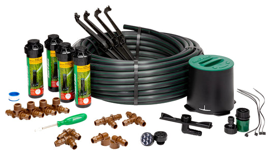 Rain Bird 32HE In-Ground Pro Rotor Pop-up Sprinkler System Kit with 4 32SA Geared Rotary Sprinklers and Electronic Digital Hose End Timer Controller
