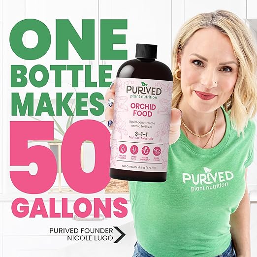Purived 16oz Orchid Liquid Fertilizer - Makes 50 Gallons, Boosts Blooms & Root Strength, Ideal for Phalaenopsis, Dendrobium & More, Supports Vibrant, Long-Lasting Flowers, Made in USA