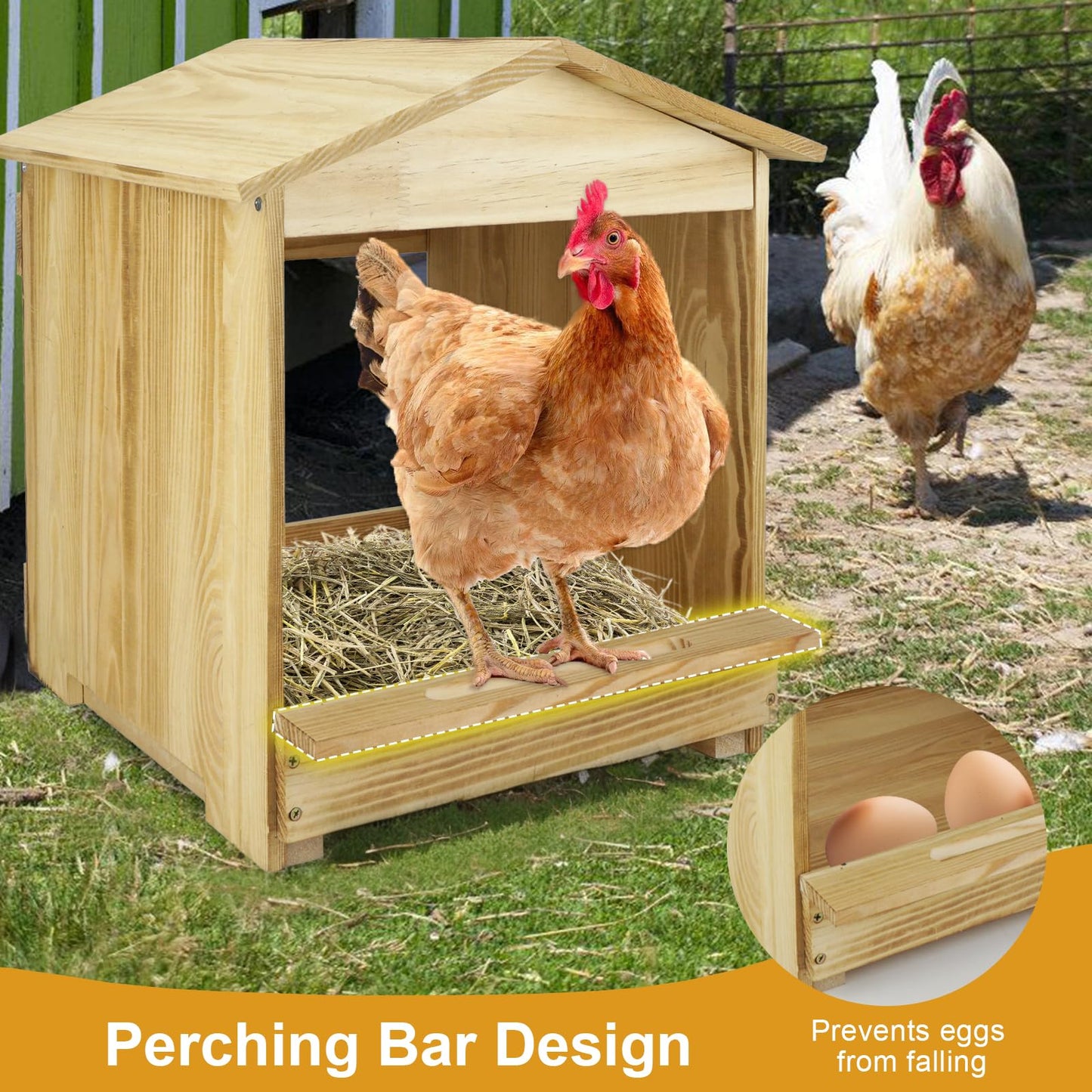Chicken Nesting Box 3 Compartments - Wall Mount Wooden Egg Laying Nest Box for Chicken Coop, Easy to Assemble & Versatile Use for Hens, Ducks, Chickens
