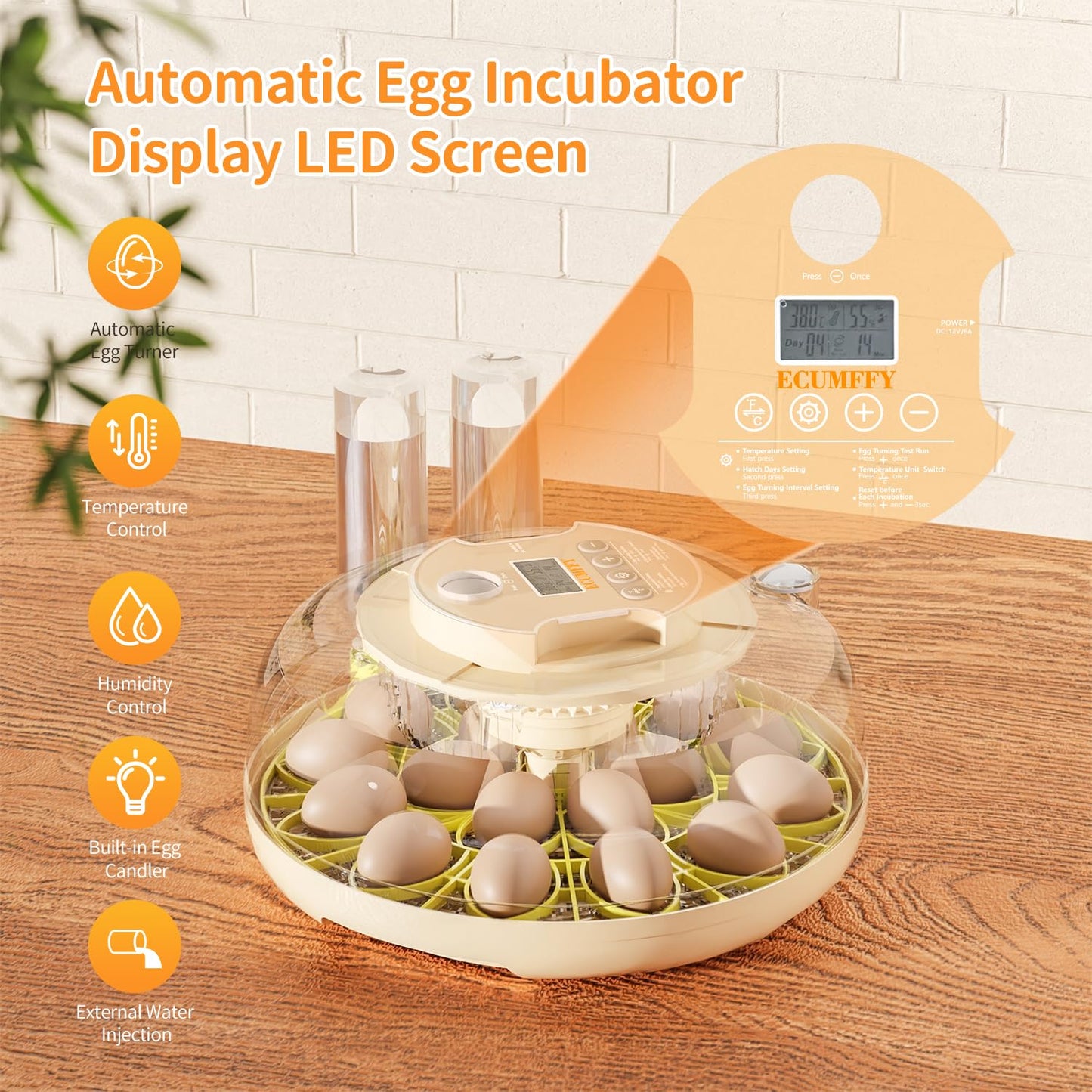 18 Egg Incubator with Automatic Egg Turning and Humidity Control, Upgrade Egg Incubators for Hatching Eggs Chicken Ducks Goose Quail Pigeon Turkey, Automatic Incubator for Home Classroom Lab Farm