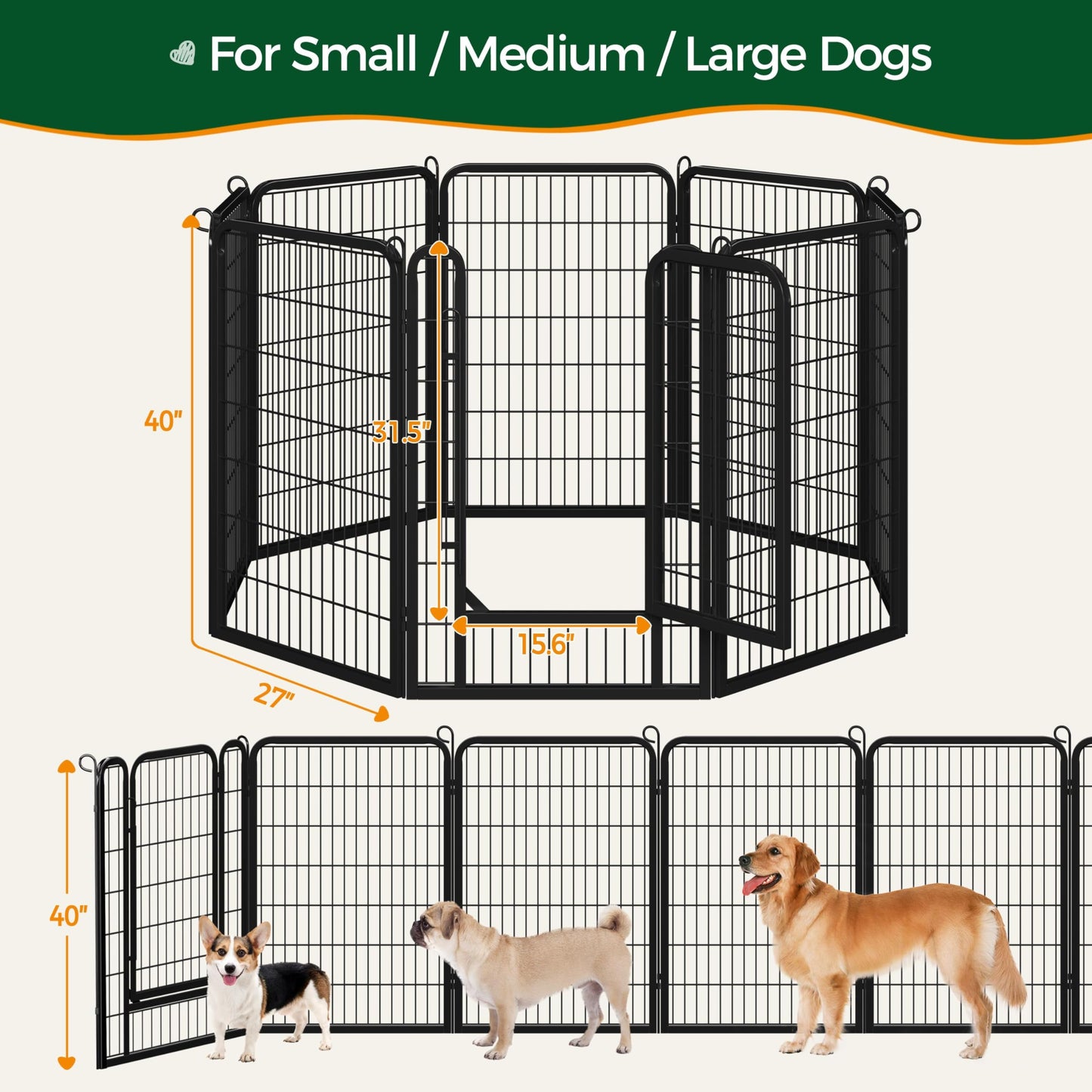 Yaheetech Dog Playpen Outdoor, 40 inch 8 Panels Dog Pen Indoor Heavy Duty Puppy Exercise Pen Metal Pet Fence for RV Camping/Yard/Garden
