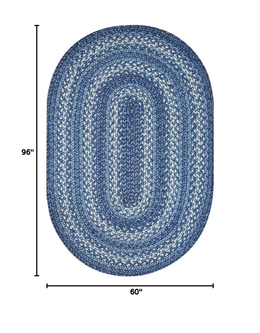 Homespice Denim Jute Blue Braided Rugs 5x8' Oval for Living Room, Bedroom Rug and Dining Room. Pet Friendly. Decor Styles- Farmhouse Rug, Rustic, Vintage, Cottage, Primitive, Country, Boho Rug
