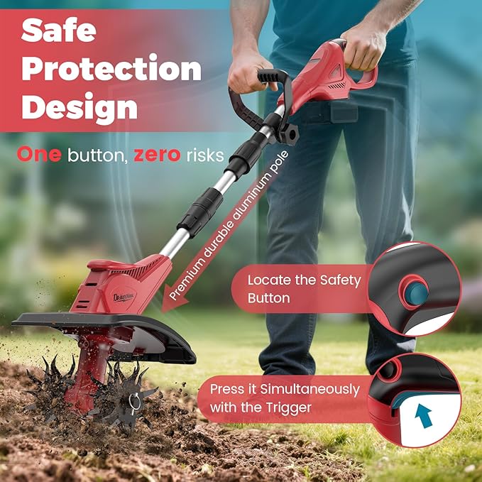 Cordless Electric Garden Tiller Cultivator Compatible with Milwaukee 18V Battery(Tool Only), Folding Electric Rototiller Features 40 Steel Tines 310RPM, Red
