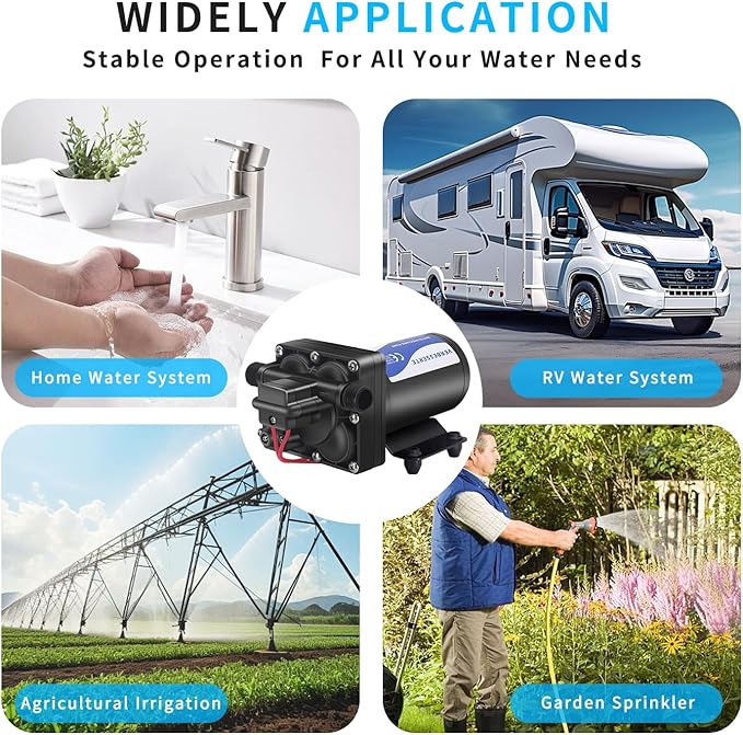 12V DC RV Water Pump Water Pressure Booster Pump for Home 5.0GPM 70PSI Marine Boats Washdown Pump Self-Priming Diaphragm Pump for Yacht Garden Camp Bathroom Kitchen