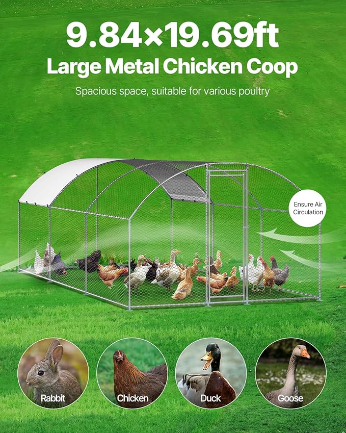VEVOR Metal Chicken Coop, 19.6 x 9.8 x 6.5 ft Dome-Roof Chicken Run