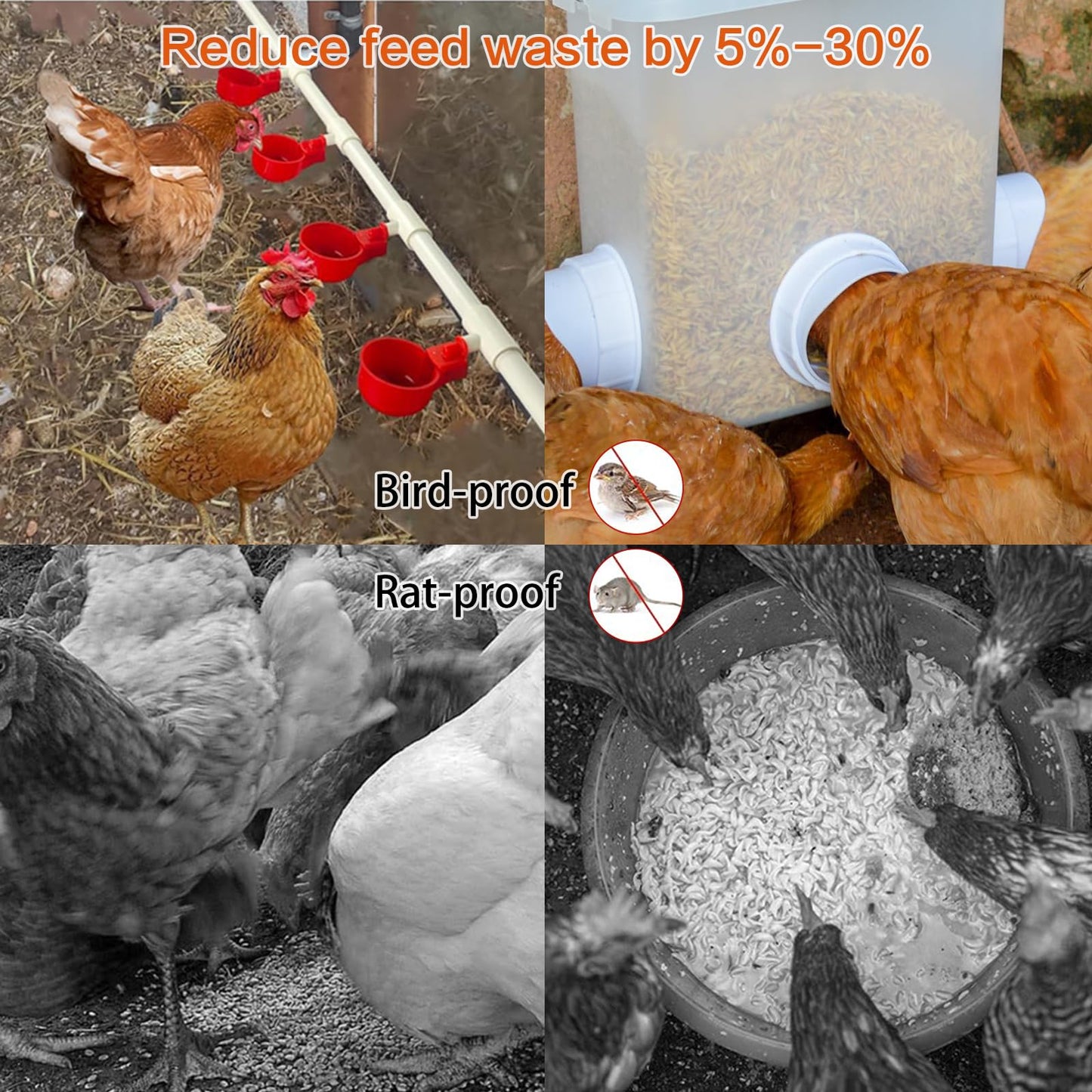 Lielyhod 68 Accessories Complete Set Pipeline Automatic DIY Chicken Waterer Feeder System,with Chicken Water Cups, Poultry Feeder,Ports Hole Saw,PVC Pipeline,Float Valve and Garden Hose,Glue,Tape.