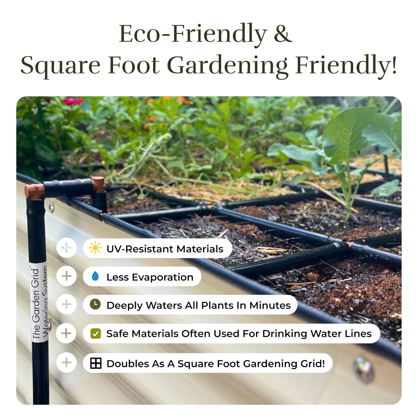 The Garden Grid | Pre-Assembled Garden Bed Watering System – Waters Every Plant Evenly, 2-Minute Setup, Hassle-Free Design Lasts 5–10x Longer Than Drip Kits | USA-Made | 3x8 (33.5"x88")