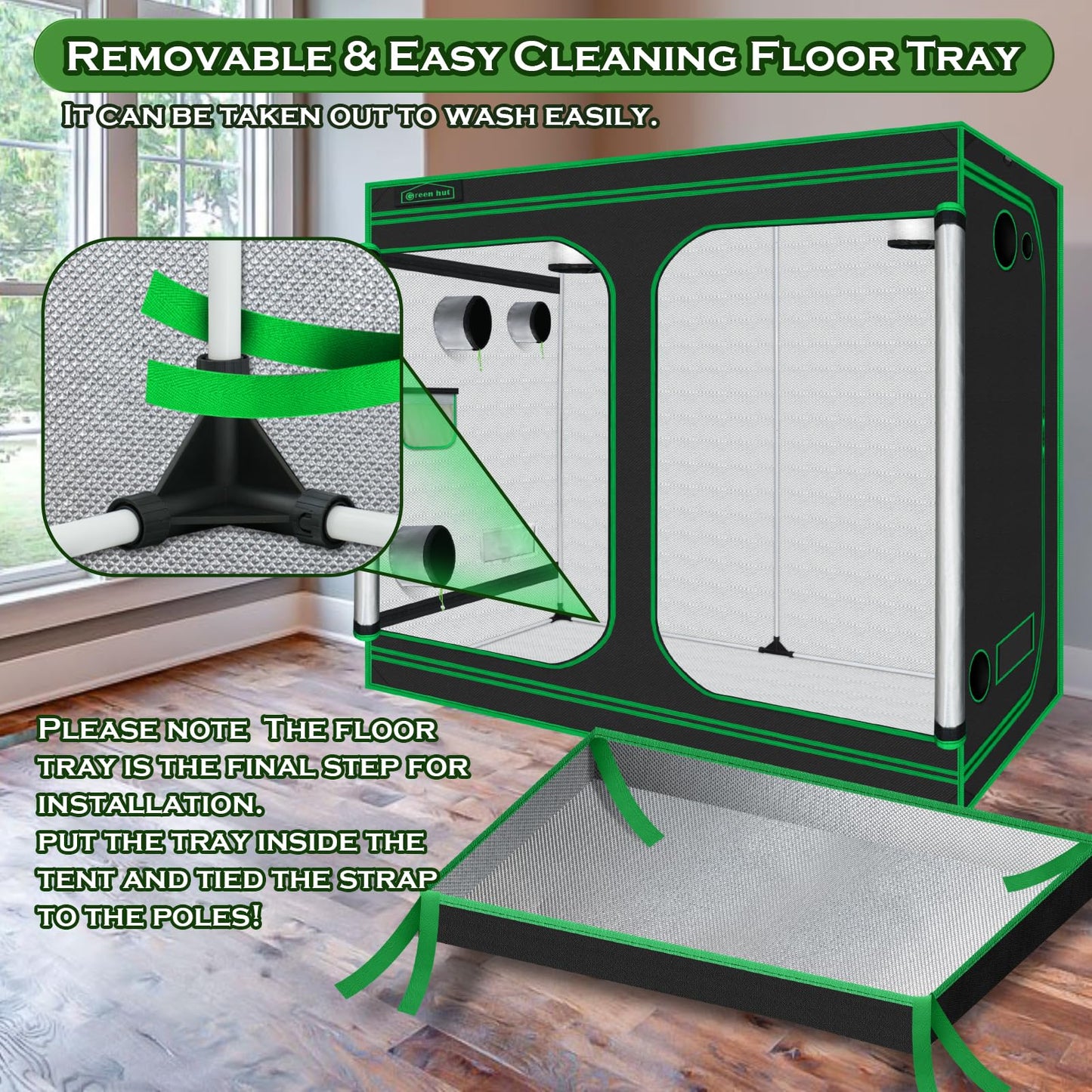 Green hut Grow Tent 96"x48"x78" 600D Mylar Hydroponic Indoor Grow Tent with Observation Window, Removable Floor Tray and Tool Bag for Indoor Plant Growing 8x4