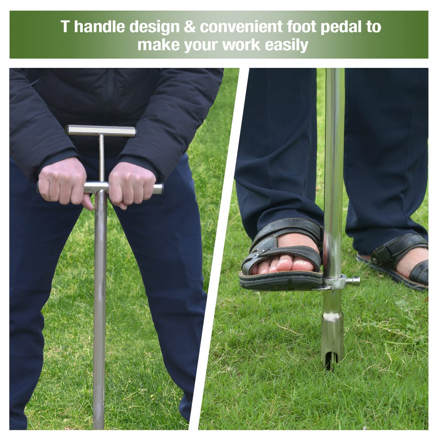 Soil Probe 40 Inch with 2 Bags, Soil Sample Probe with Ejector for Lawn House Plants, T-Handle Soil Sampler Probe Rod with Pedal, Stainless Steel Soil Test Kits Tool for Soil Sampling