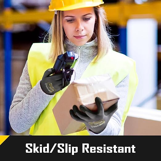 COOLJOB 3/12/36 Pairs Safety Work Gloves Microfoam Nitrile Rubber Coated, Seamless Knit Nylon with Full Fingers Touchscreen, Grip Nitrile Dipped, Ideal for Warehouse, Home Improvement, Grey Small