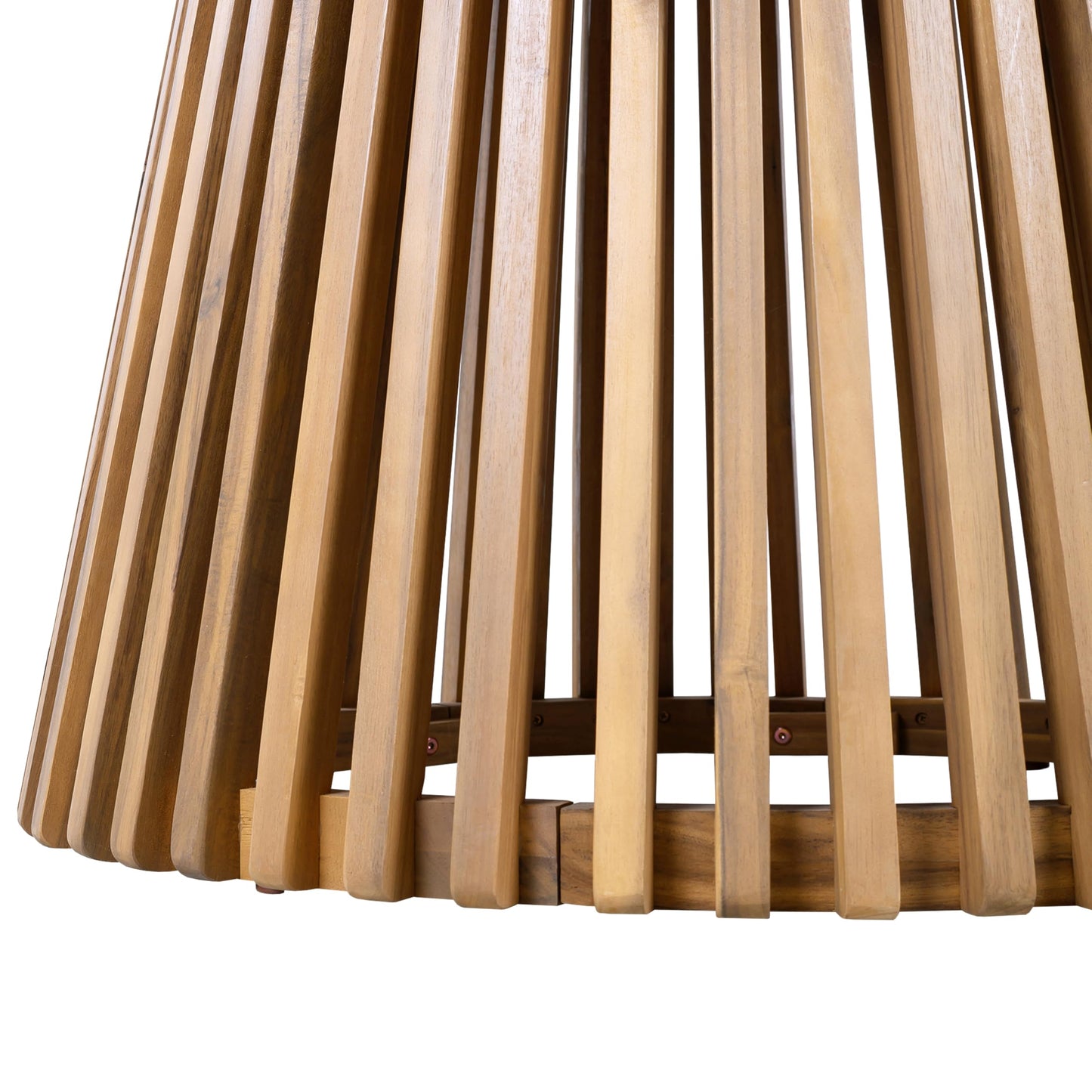 Christopher Knight Home Briar Farmhouse Acacia Wood Round Dining Table, Patio Dining Room Table with Unique Wooden Base for Backyard/Garden, Slatted Design Outdoor Dining Table, Light Teak