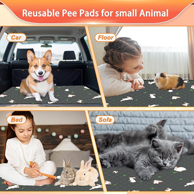 Guinea Pig Cage Liner, Reusable Guinea Pig Bedding Washable Absorbent Pee Pads for Dogs Kitten Rabbit Chinchilla Hamster, Leakproof & Anti Slip (2, C&C 2*4, 28"x56")