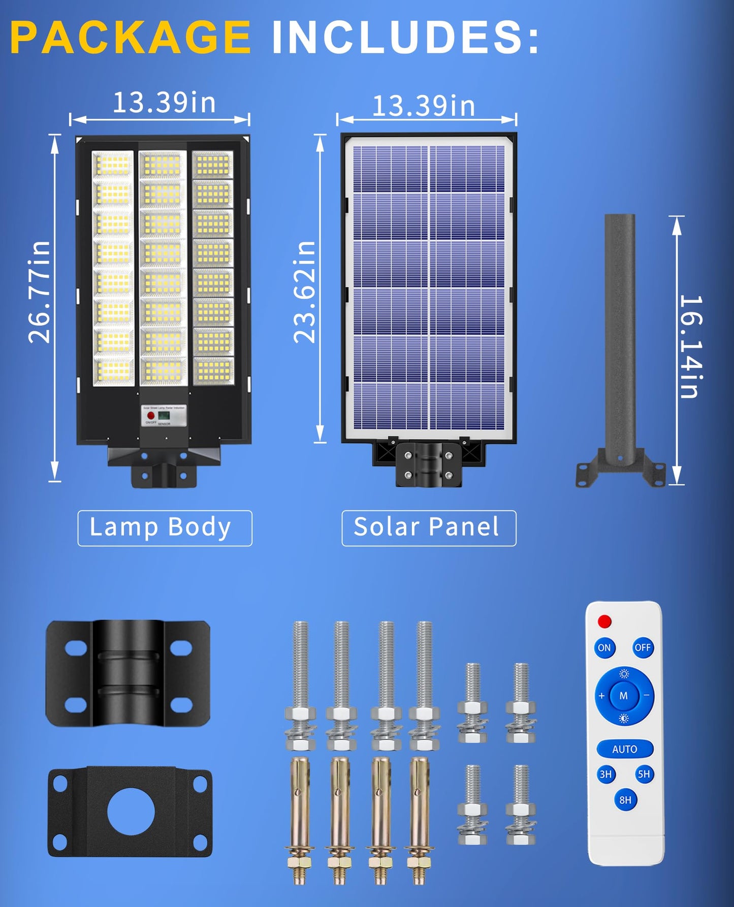JAYNLT 9500W Solar Street Lights Outdoor,6500K Highest Lumen Parking Lot Lights,Waterproof Duks to Dawn Solar Flood Security Lamps Motion Sensor for Garage,Stadiums
