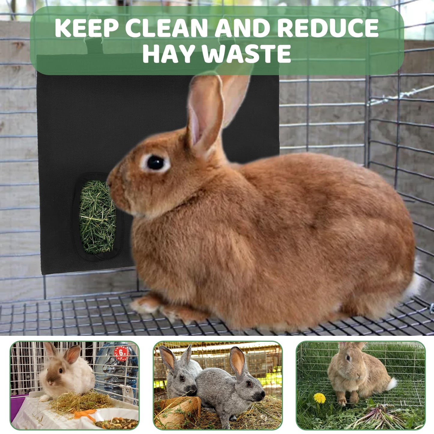 LDXDRU 4Pcs Rabbit Hay Feeder Bag, 3 Hole Hay Bag for Rabbits, Guinea Pig Hay Feeder, Small Animal Hanging Hay Bag for Rabbits Bunny Chinchillas Hamsters and Other Small Pets (Black)