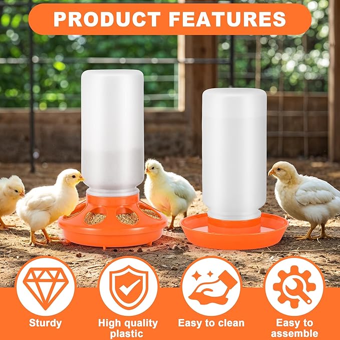 Plastic Baby Chicken Feeder and Waterer Set (White&Orange)