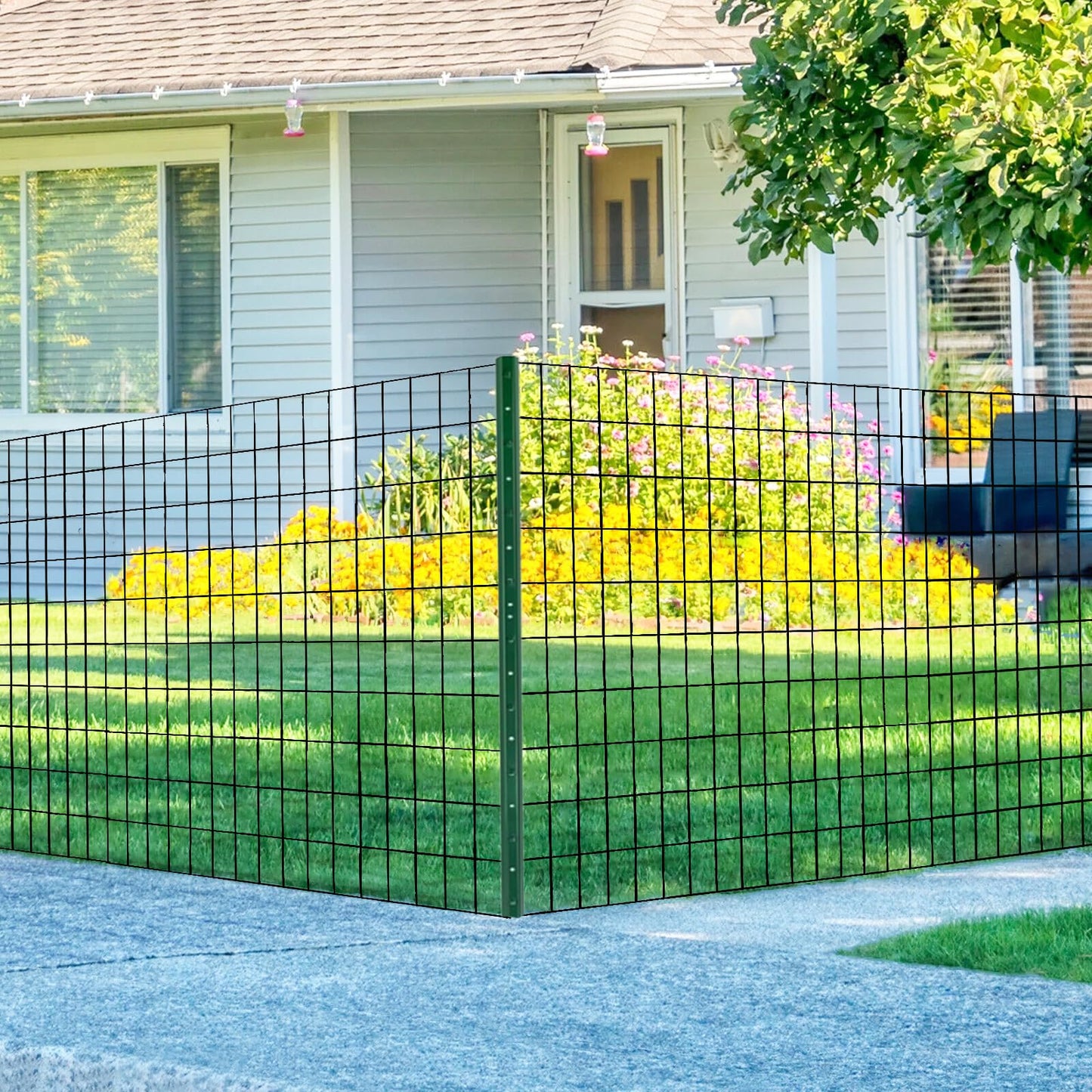SOTTORICH Wire Fence 24in x 50ft, 2X 3 16GA, Black PVC Coated Garden Fence for Yard Garden Border Fencing Roll Vinyl Coating Metal Wire Mesh for Yard Vegetable Plant Protection Poultry Netting