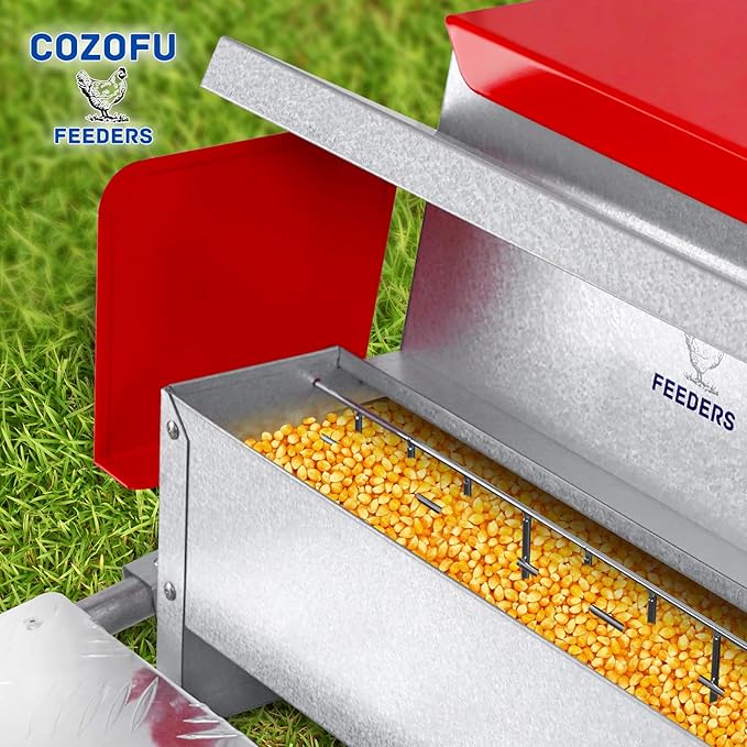 Feeders Automatic Chicken Feeder - Large Capacity for 6-12 Chickens, Lasts 10 Days (25lb Feed), Durable Galvanized Steel, Rat-Proof, No-Spill, Weatherproof Lid