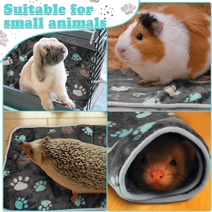 Reginary 4 Pcs Waterproof Guinea Pig Blankets Washable Small Animal Fleece Bedding Absorbent Guinea Pig Cage Liners Reusable Pet Pee Pad Sleep Mat for Hamster Ferret(Cute Paw,24 x 16 Inch)