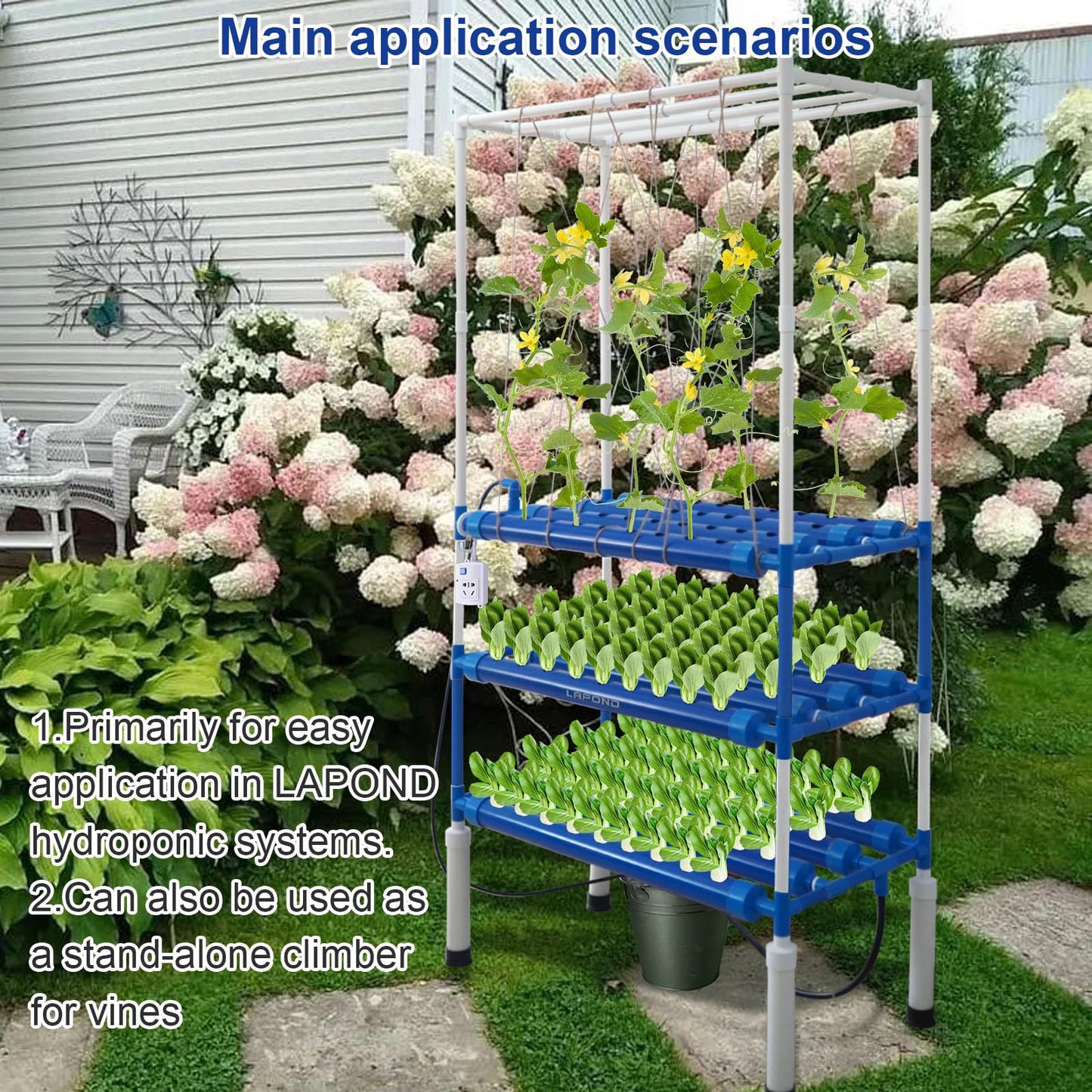 LAPOND Block Light Hydroponics Growing System Kit with Plant Climbing Frame,108 Plant Sites 3 Layers Food-Grade PVC-U Pipes for Leafy Vegetables,Fruits, Herbs(Deluxe Version)